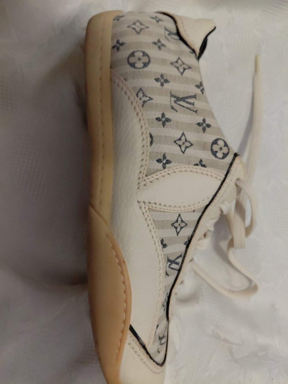 Louis Vuitton Sneakers Monogram Canvas & Leather Striped Ivory 36.5 - Picture 8 of 16
